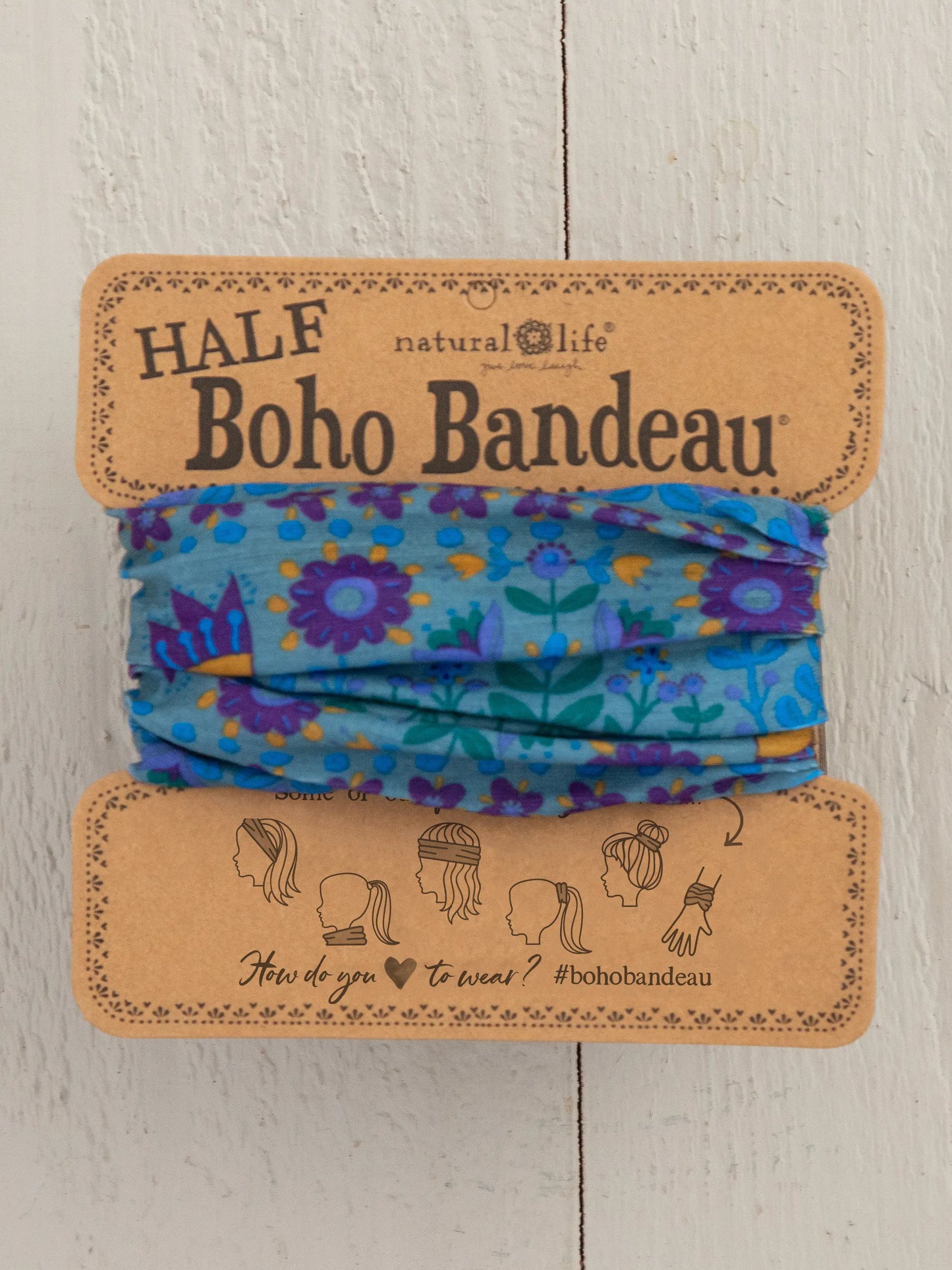 Natural Life Half Boho Bandeau® Headband - Blue Floral Mandala