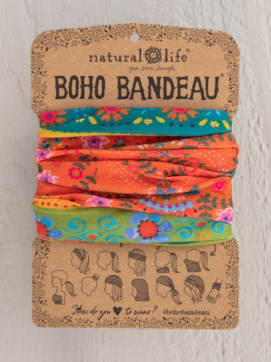 Natural Life Full Boho Bandeau® Headband - Orange Green Border