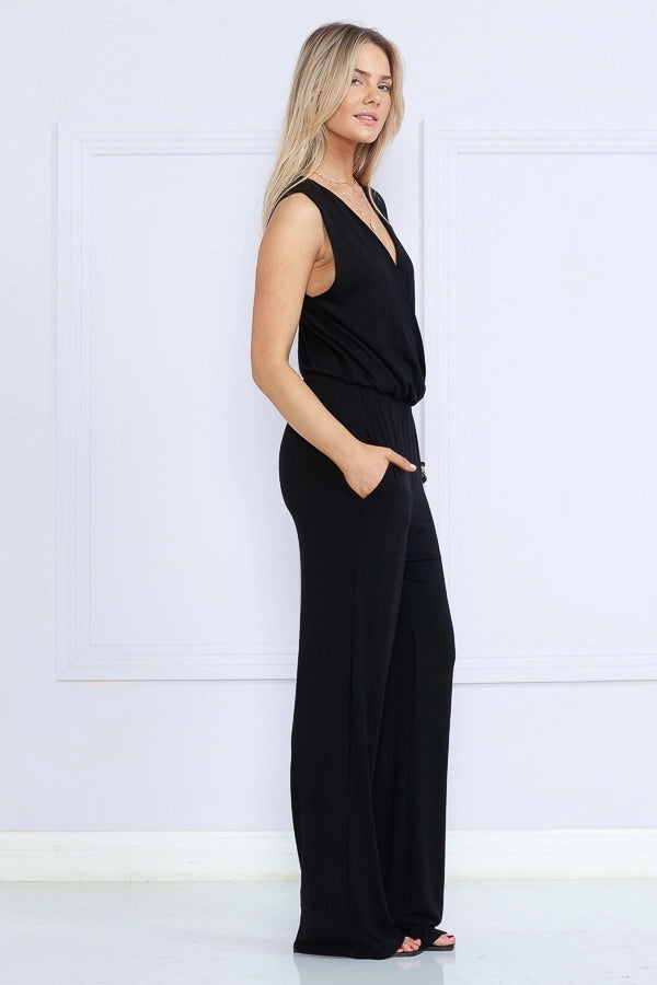 CHEST OVERLAP SLEEVELESS JUMPSUIT