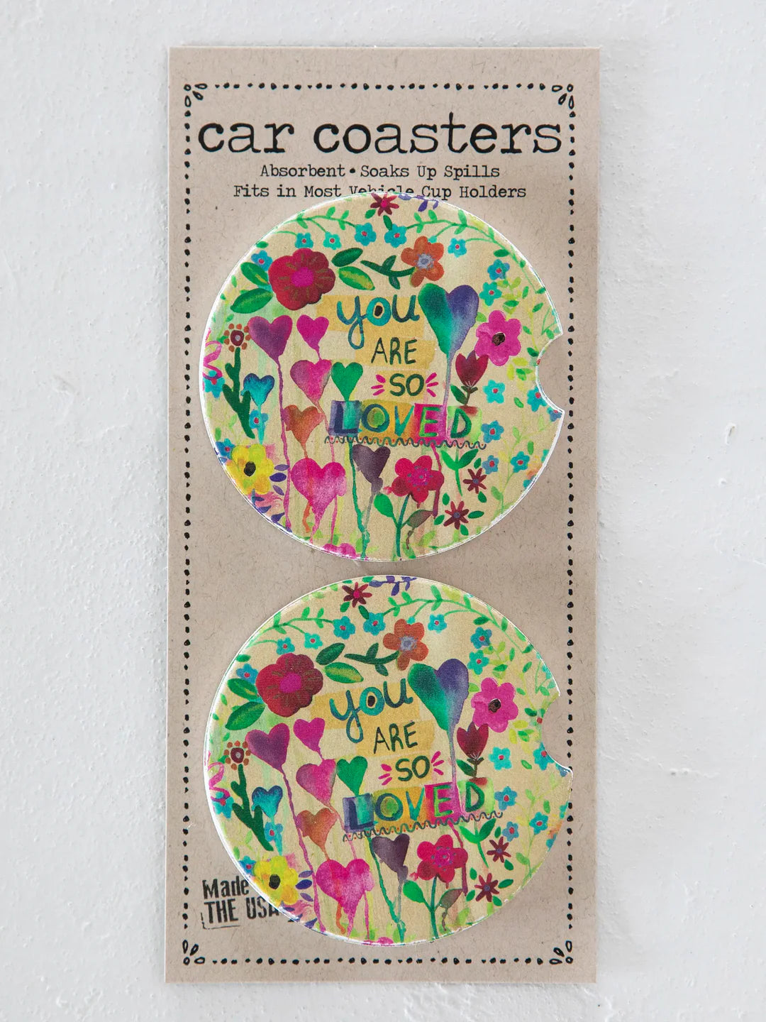 Natural Life Car Coasters, Set of 2- You Are So Loved