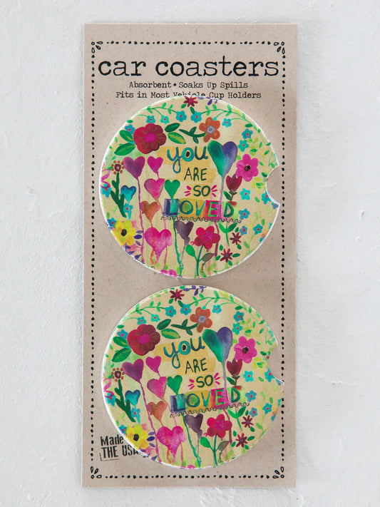 Natural Life Car Coasters, Set of 2- You Are So Loved