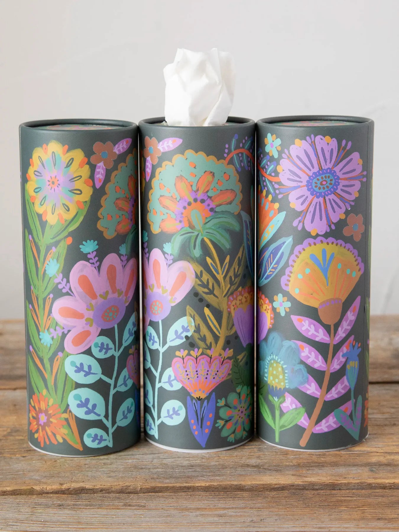 Natural Life Car Tissues-Navy Folk Flower
