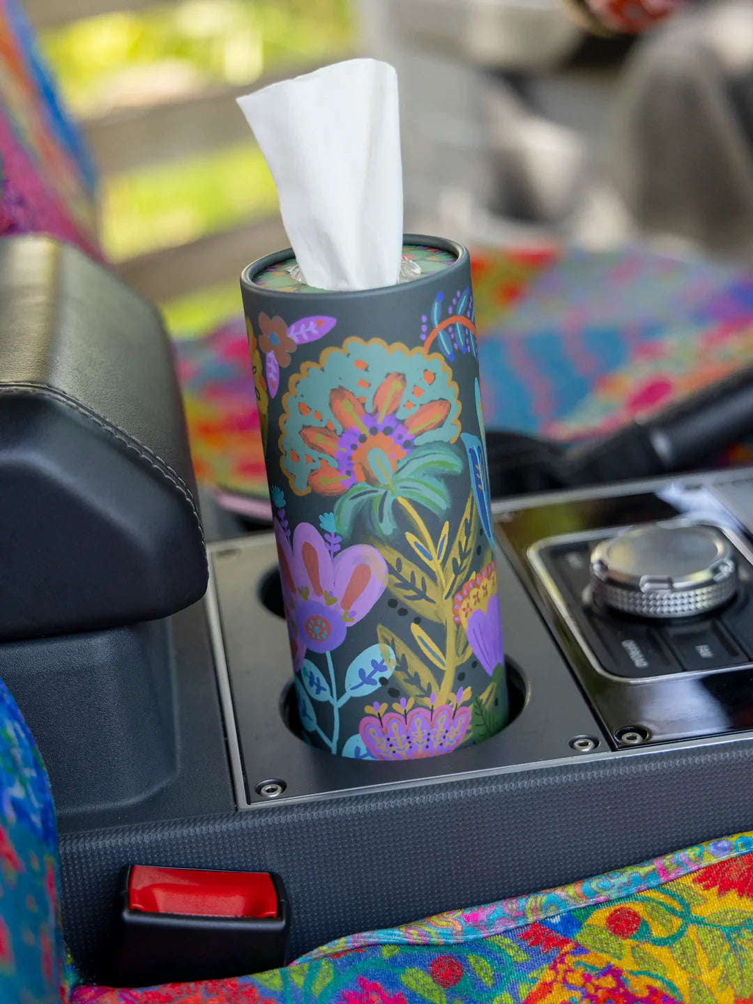 Natural Life Car Tissues-Navy Folk Flower