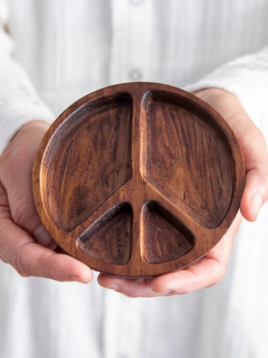 Natural Life Carved Wood Trinket Dish-Peace Sign