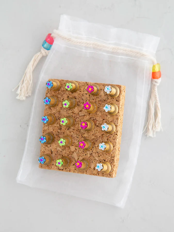 Natural Life Rhinestone Flower Push Pin Set-Multicolored