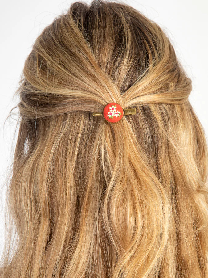 Natural Life Embroidered Button Hair Clips, Set of 3