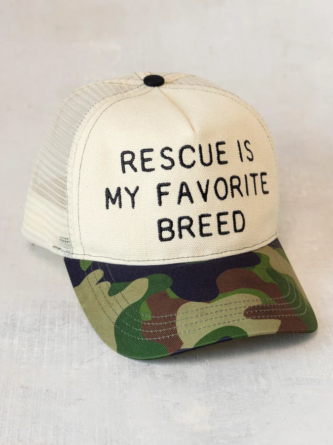 Natural Life Embroidered Trucker Hat-Rescue Is My Favorite Breed