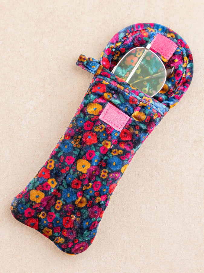 Natural Life Velvet Puffy Glasses Case-Bungalow Floral Navy