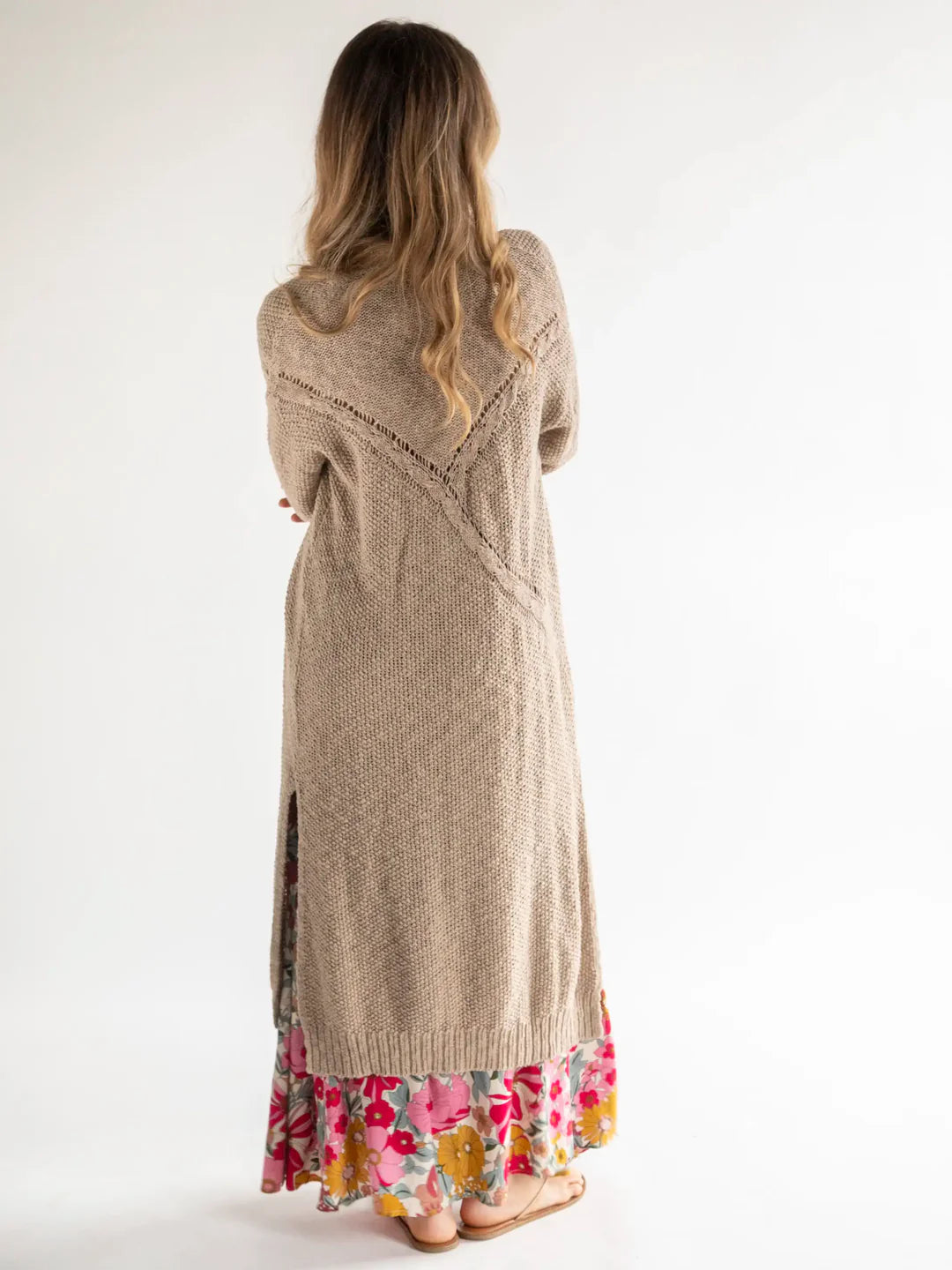 Natural Life Cotton Cable Knit Duster-Tan