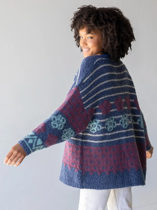 Natural Life Calla Jacquard Cardigan Sweater-Indigo