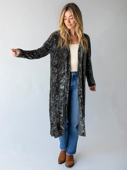 Natural Life Lennon Long Velvet Duster - Olive