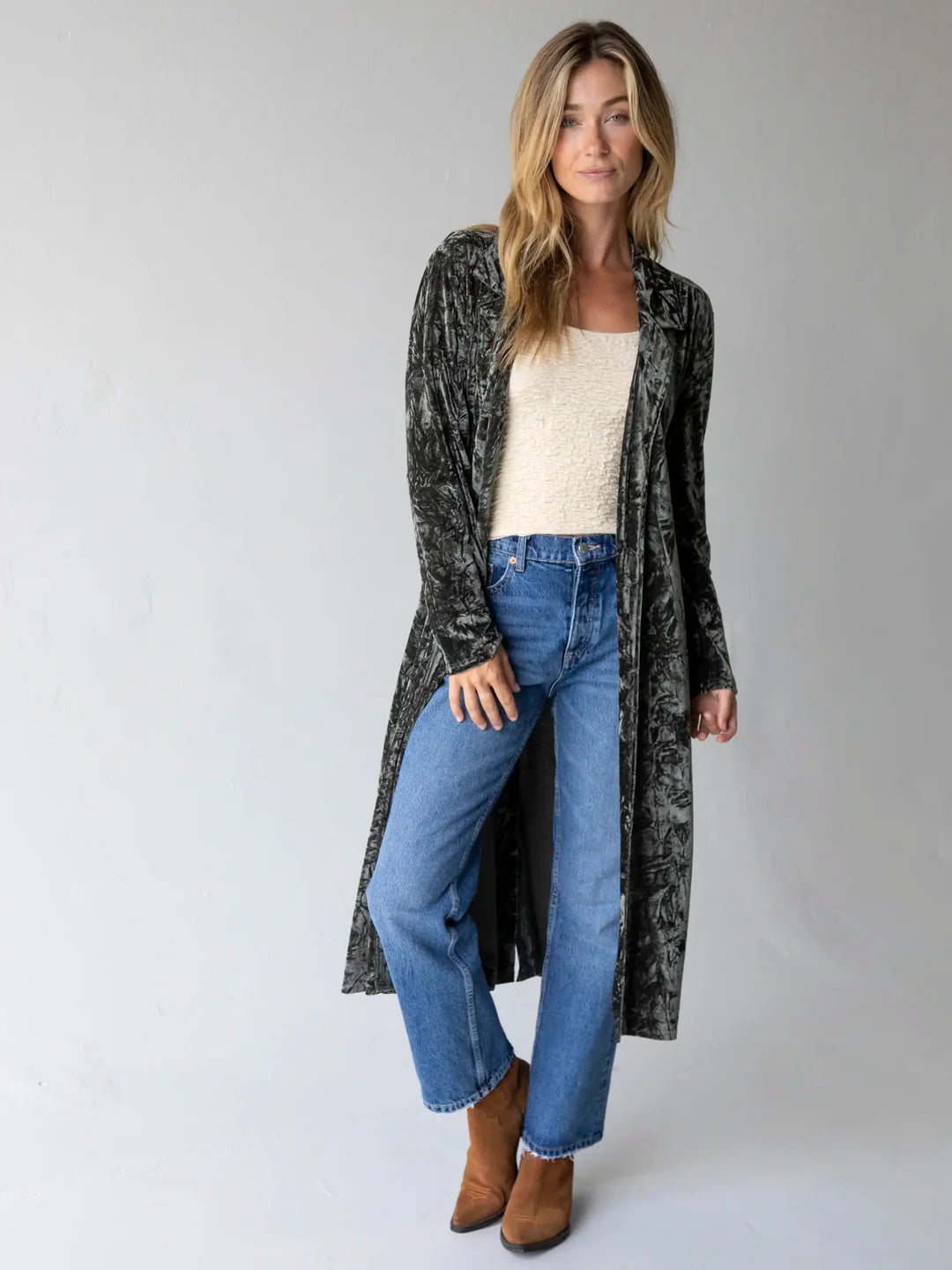 Natural Life Lennon Long Velvet Duster - Olive