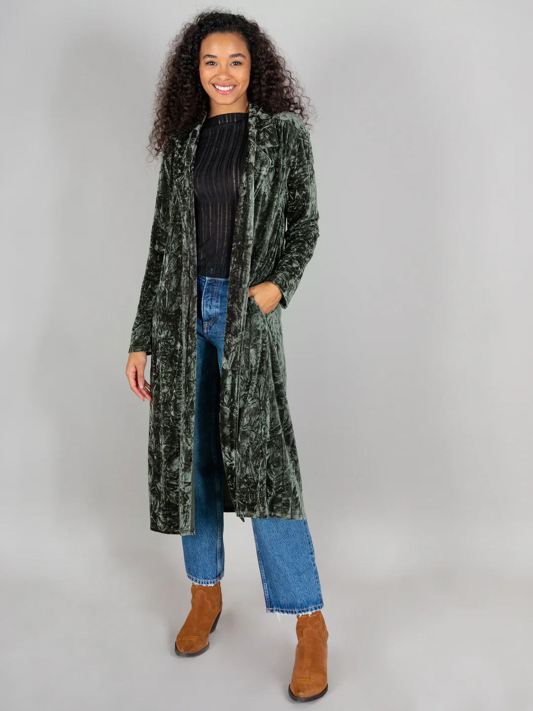 Natural Life Lennon Long Velvet Duster - Olive