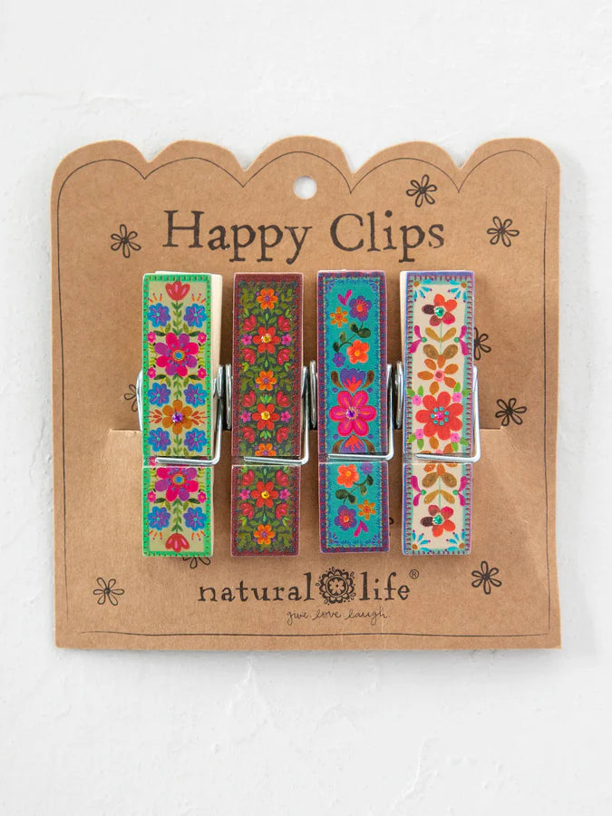 Natural Life Happy Clips, Set of 4-Multicolored Floral