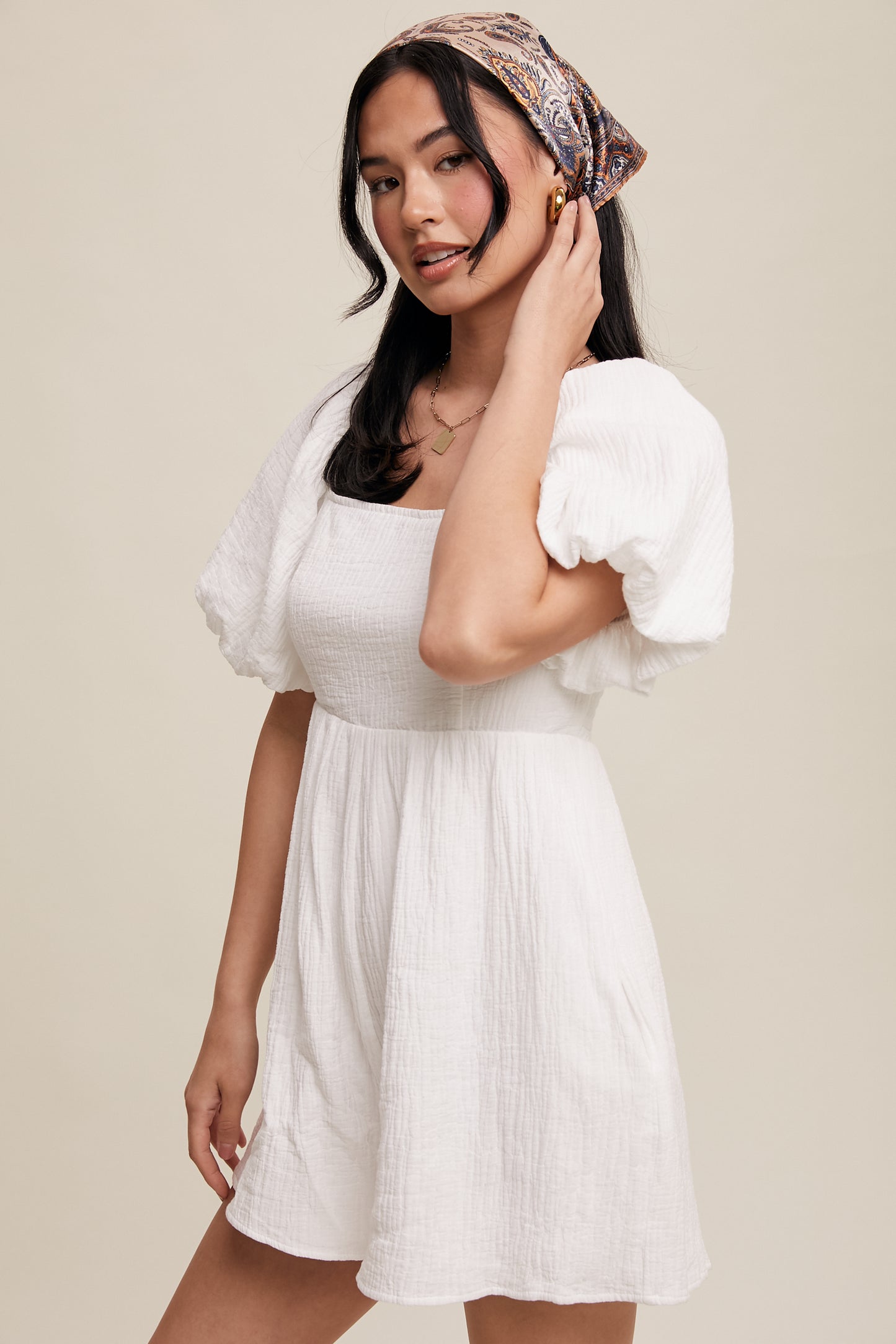 Textured Puff-Sleeve Romper
