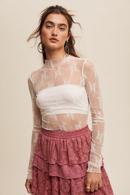 Sheer Lace Long-Sleeve Top