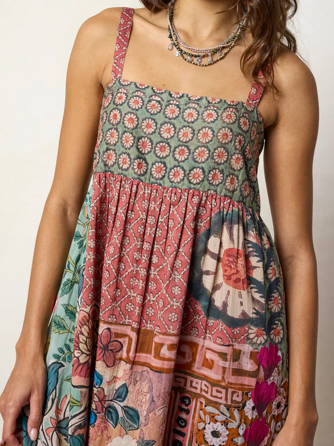 Natural Life Patti Side Slit Cotton Maxi - Patchwork Medallion Floral