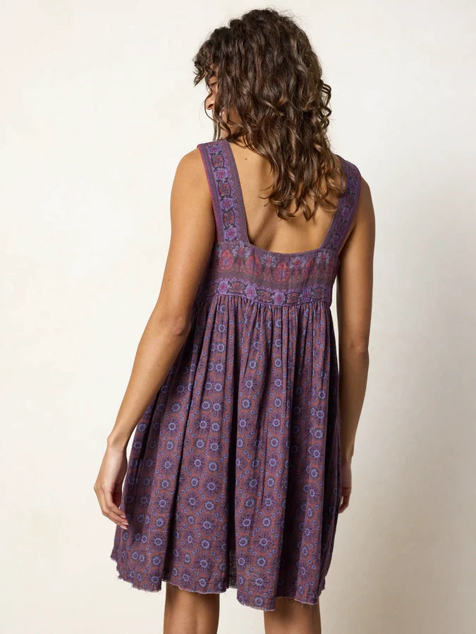 Natural Life Tricia Reversible Cotton Mini Dress- Medallion Eggplant Sunburst