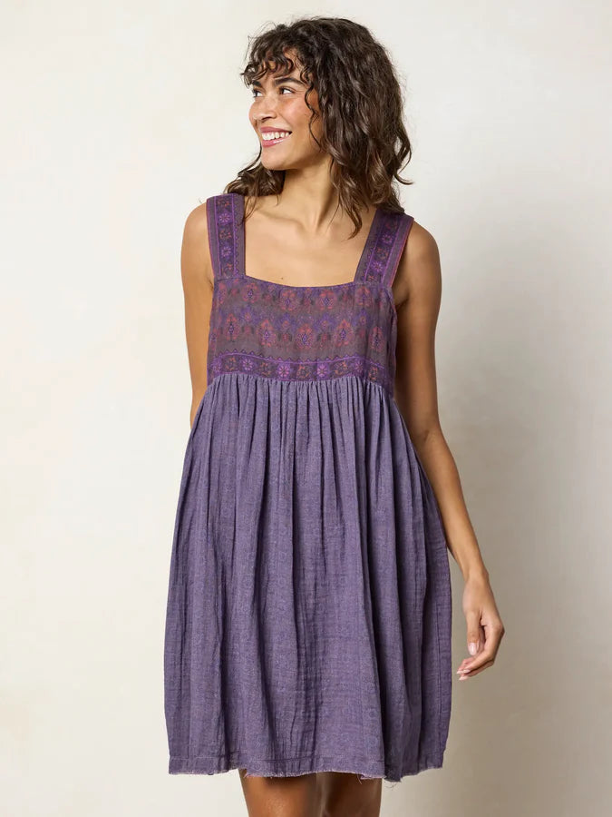 Natural Life Tricia Reversible Cotton Mini Dress- Medallion Eggplant Sunburst