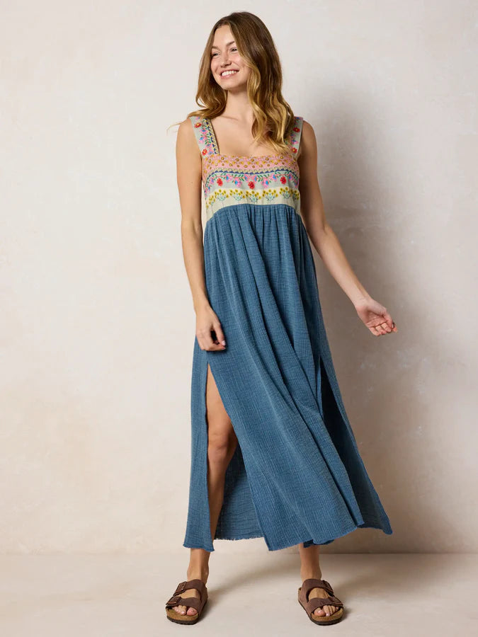 Natural Life Tricia Embellished Maxi Dress-Slate Blue