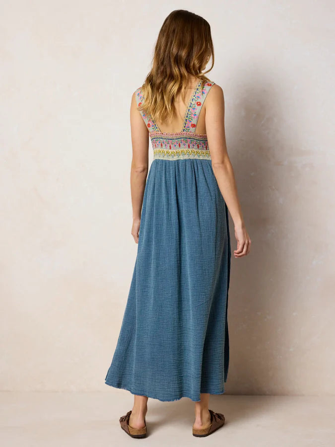 Natural Life Tricia Embellished Maxi Dress-Slate Blue