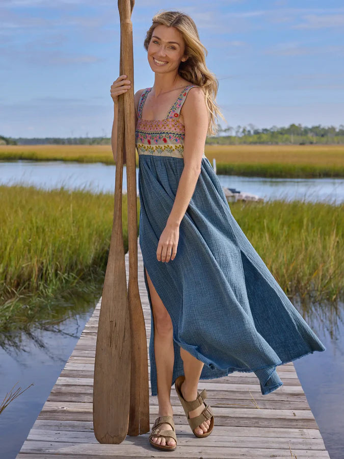 Natural Life Tricia Embellished Maxi Dress-Slate Blue