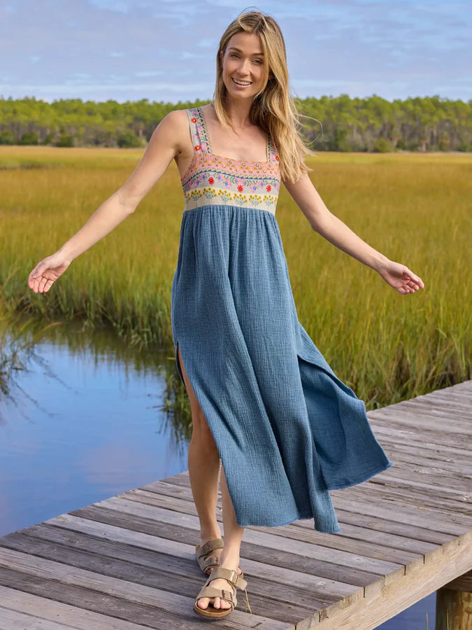 Natural Life Tricia Embellished Maxi Dress-Slate Blue