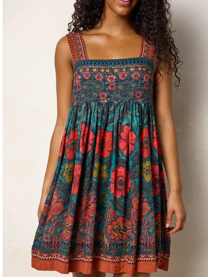 Natural Life Tricia Mini Dress- Painted Red Blooms