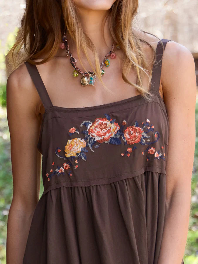 Natural Life Patti Embroidered Mini Dress-Brown