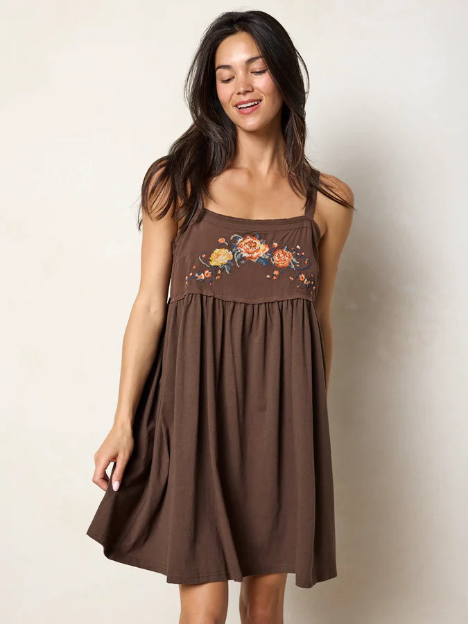 Natural Life Patti Embroidered Mini Dress-Brown