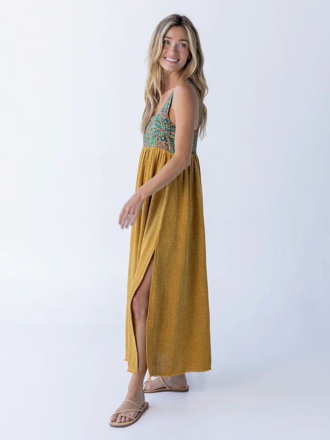 Natural Life Tricia Maxi Dress-Mustard Gauze