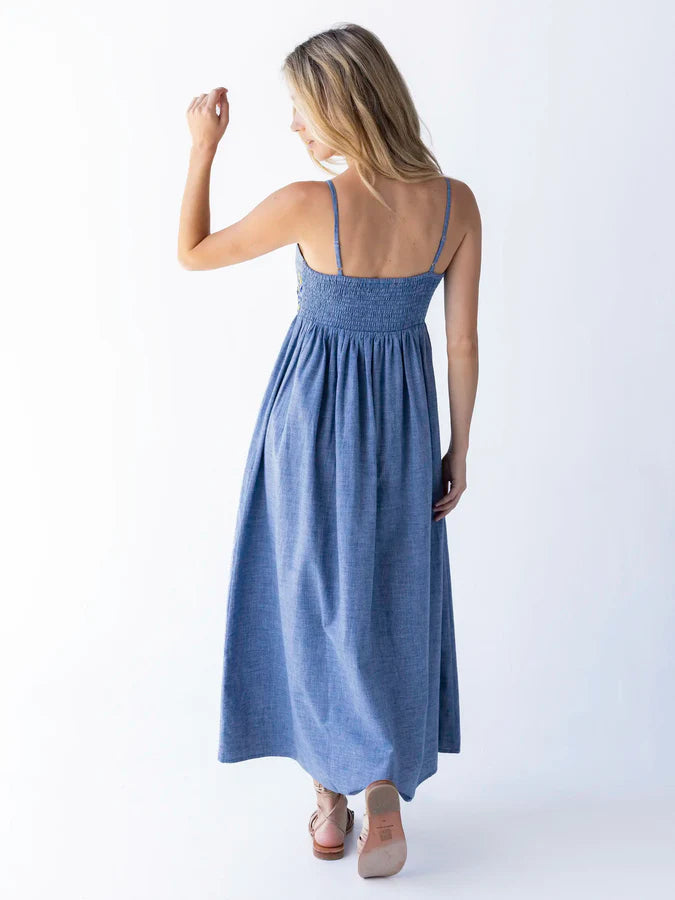 Natural Life Bailey Embroidered Maxi Dress-Denim Floral