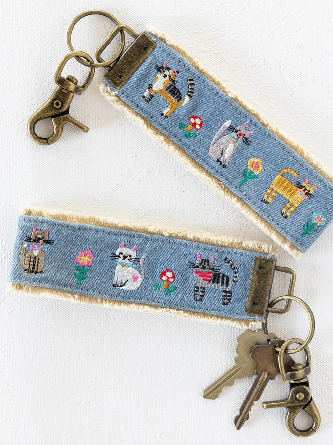 Natural Life Embroidered Key Chain- Cats