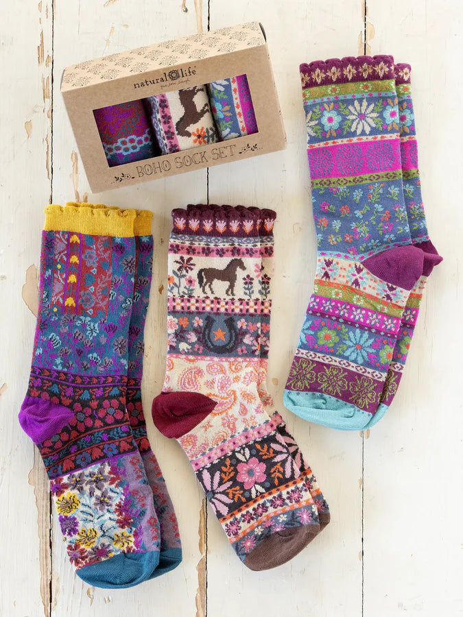 Natural Life Boxed Boho Sock Set, Set of 3-Horse