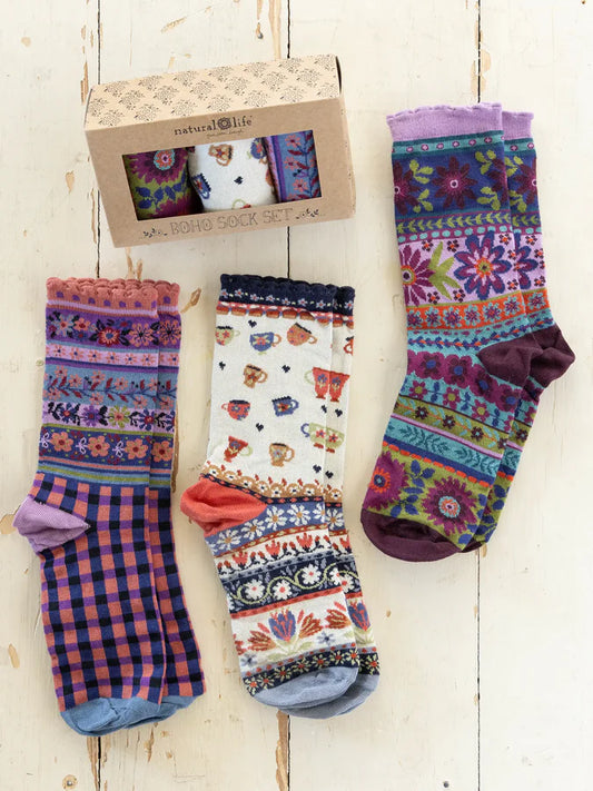 Natural Life Boxed Boho Sock Set, Set of 3-Coffee Cups