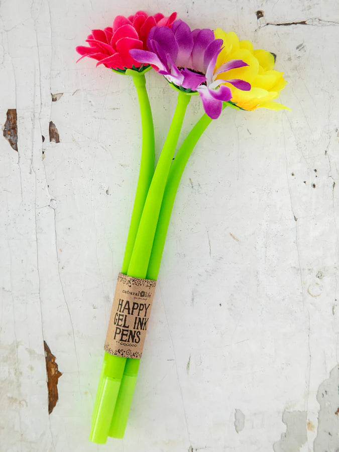 Natural Life Happy Gel Ink Pens, Set of 3-Gerber Daisies