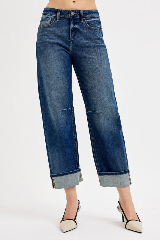 RISEN SLOUCHY CROP BARREL CUFFED JEANS