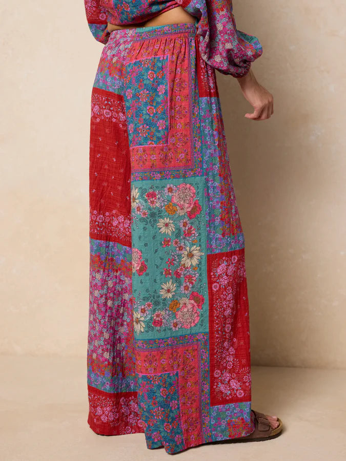 Natural Life Go With The Flow Wide Leg Pants- Jewel Positano Scarf