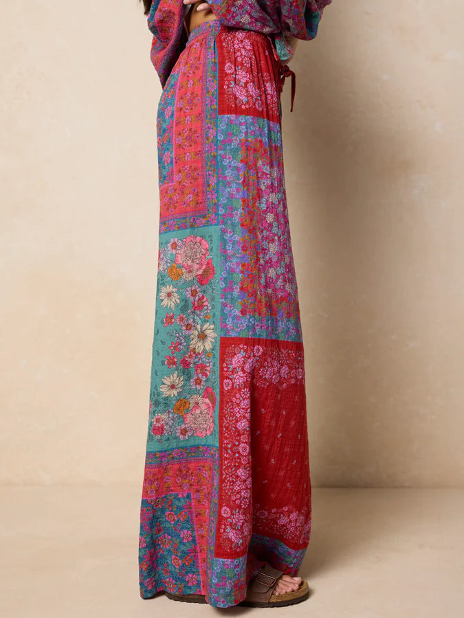Natural Life Go With The Flow Wide Leg Pants- Jewel Positano Scarf