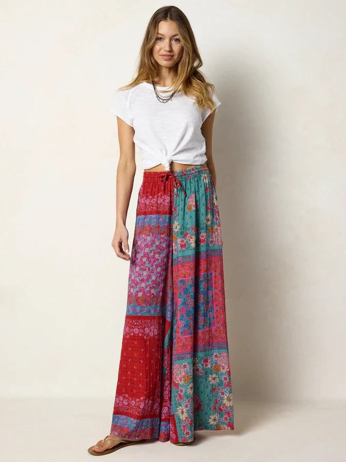 Natural Life Go With The Flow Wide Leg Pants- Jewel Positano Scarf