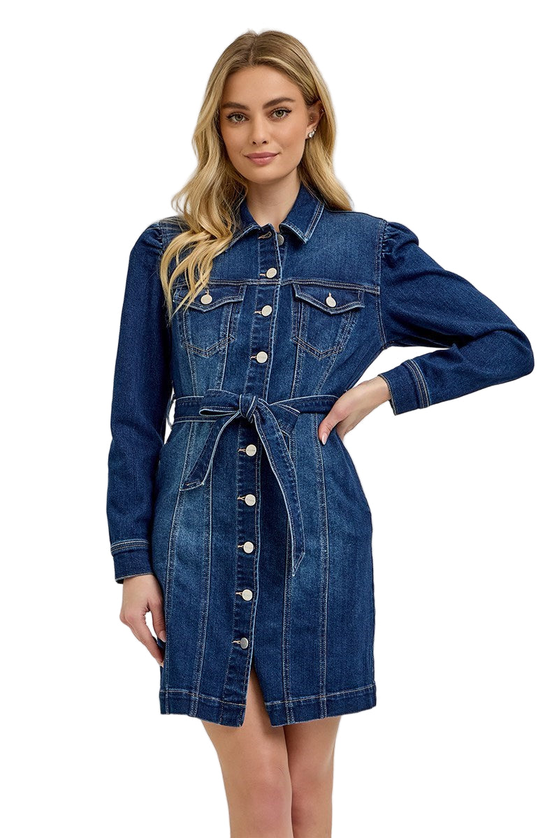 Risen Puffed Sleeve Denim Dress