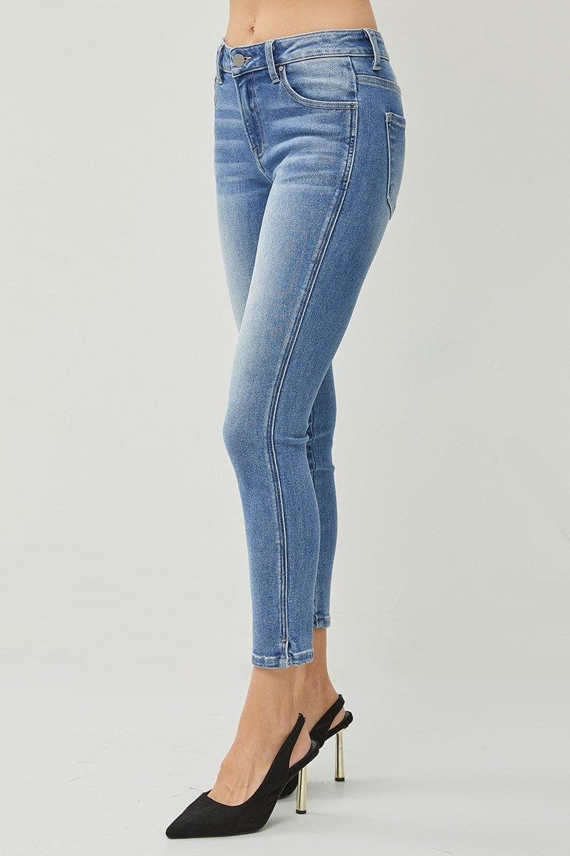 RISEN MID RISE CROP SKINNY SIDE SMALL SLIT JEANS