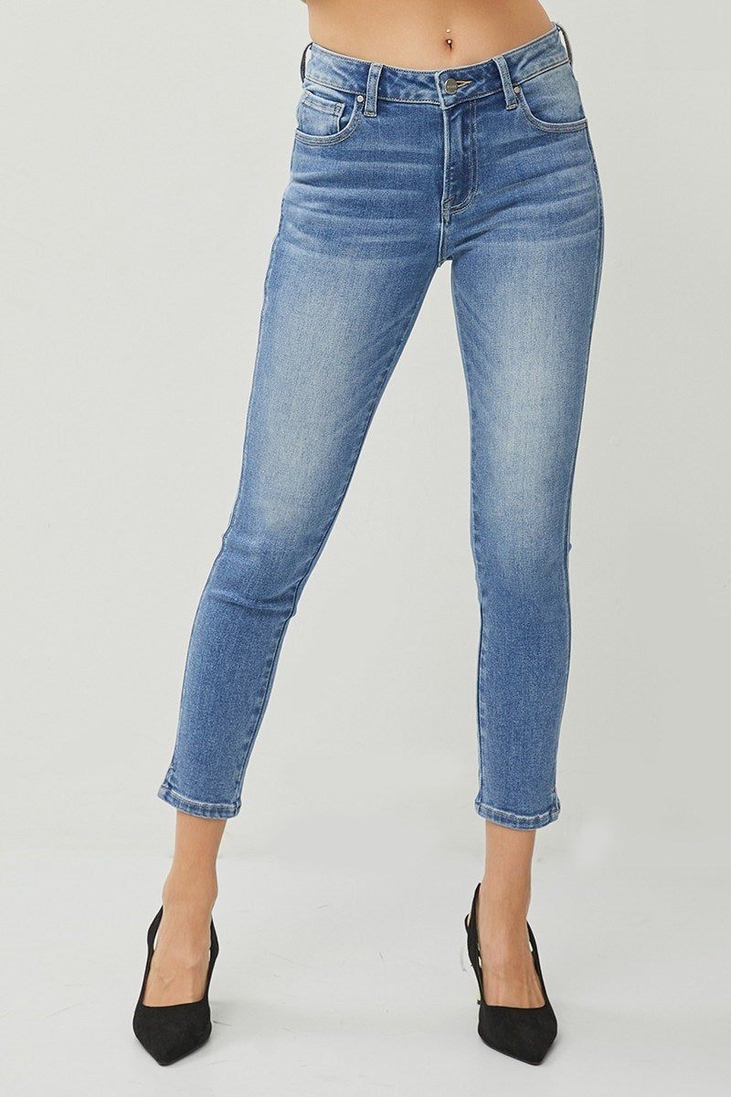 RISEN MID RISE CROP SKINNY SIDE SMALL SLIT JEANS