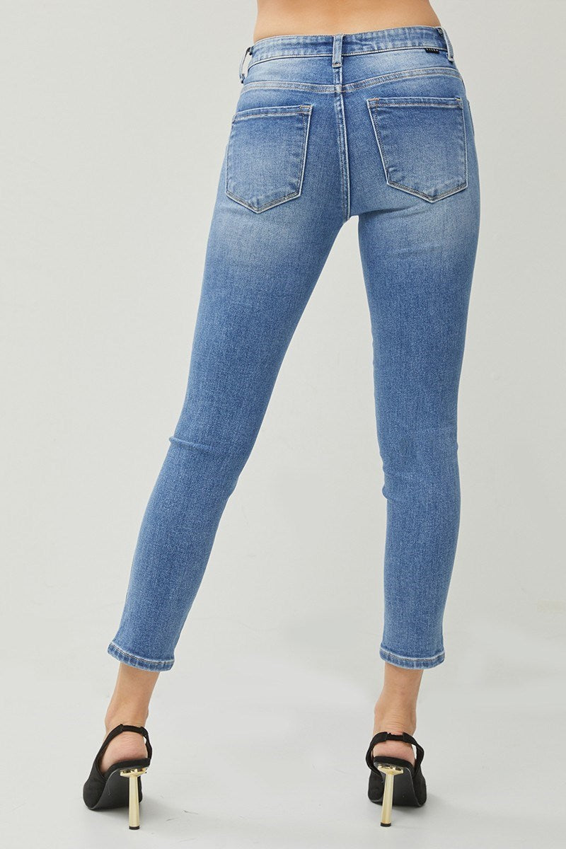 RISEN MID RISE CROP SKINNY SIDE SMALL SLIT JEANS