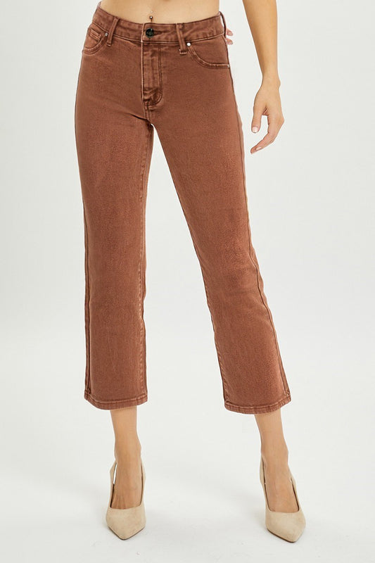 RISEN MID RISE STRAIGHT CROP PANTS *****PLUS SIZE*****