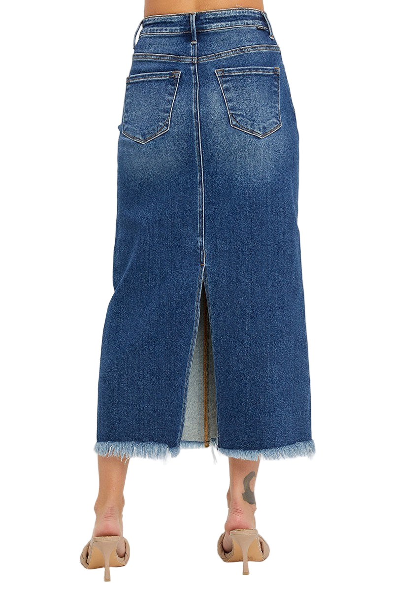 Risen High Rise Frayed Long Pencil Skirt