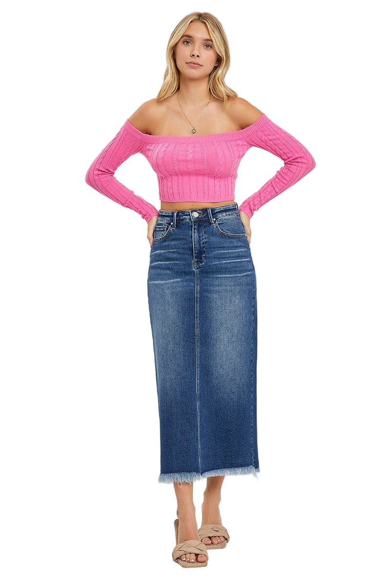 Risen High Rise Frayed Long Pencil Skirt