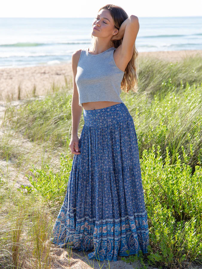 Natural Life Hanna Convertible Maxi Skirt-Blue Floral Border