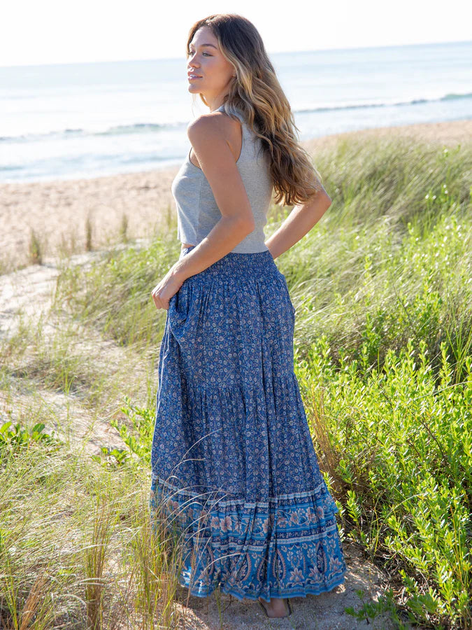 Natural Life Hanna Convertible Maxi Skirt-Blue Floral Border