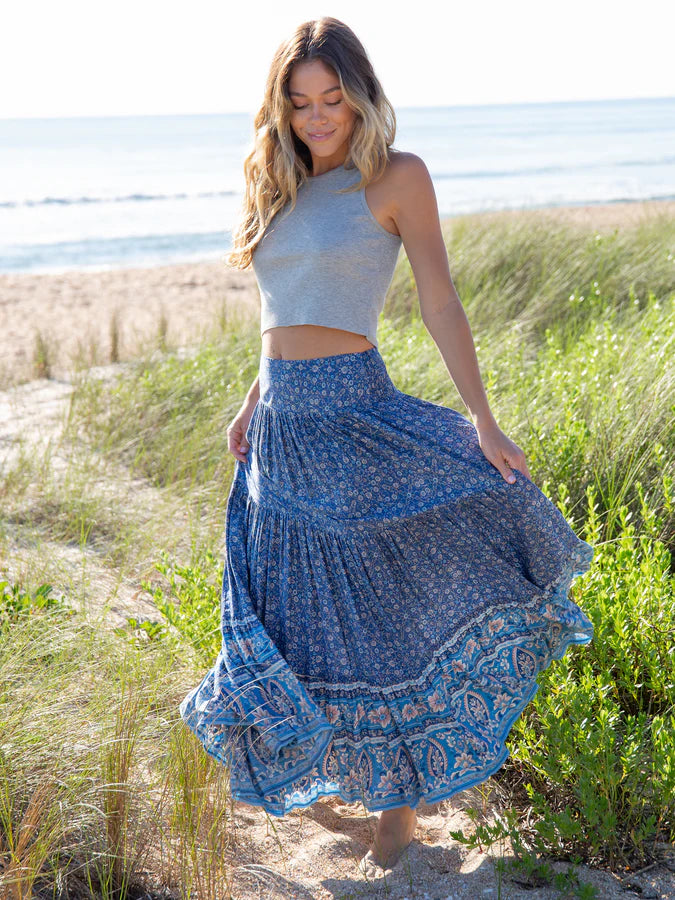 Natural Life Hanna Convertible Maxi Skirt-Blue Floral Border